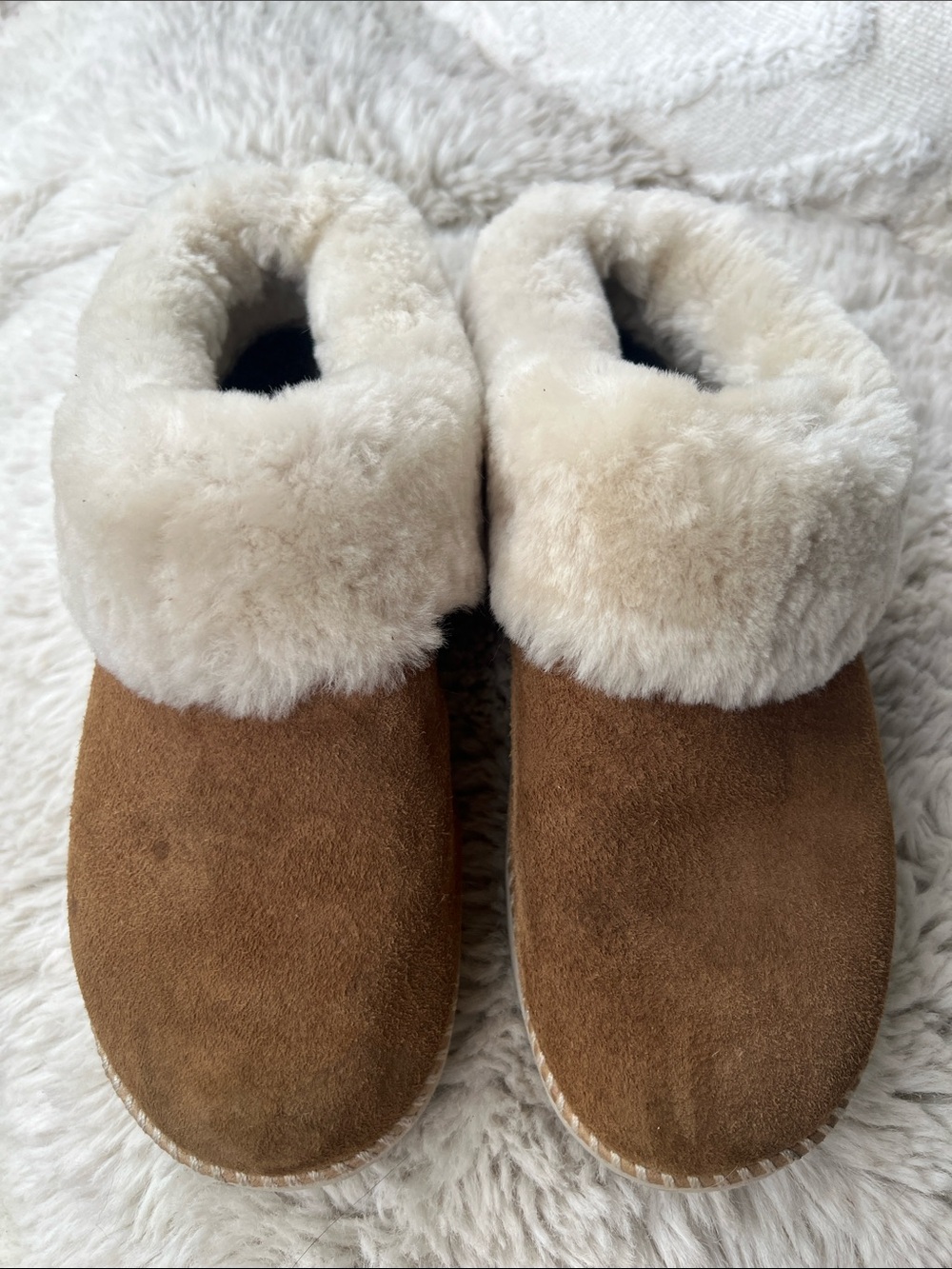 OluKai Women's Chestnut and Cream Shearling Slippers - Picture 12 of 13